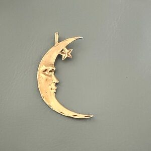 Gold Crescent Moon and Star 14kt Gold Charm